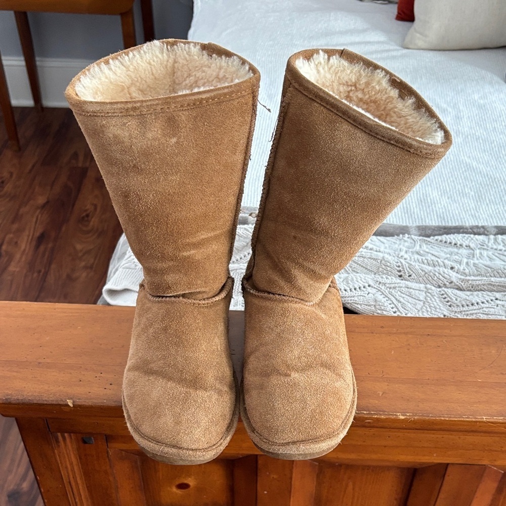 Bear Paw Cozy Tan Suede Boots with Shearling Lining